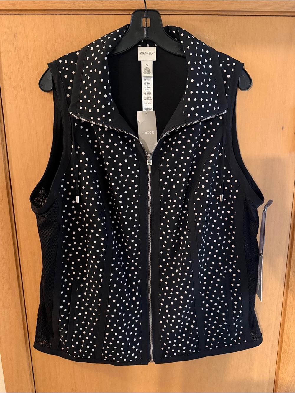 Chico's Zenergy Women’s Neema Polka Dot  Reversible Zip Vest New Black Large (2)